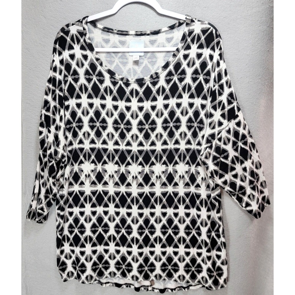 Sunday Anthropologie Tunic Top Womens 1X Black White Geometric Print Lagenlook